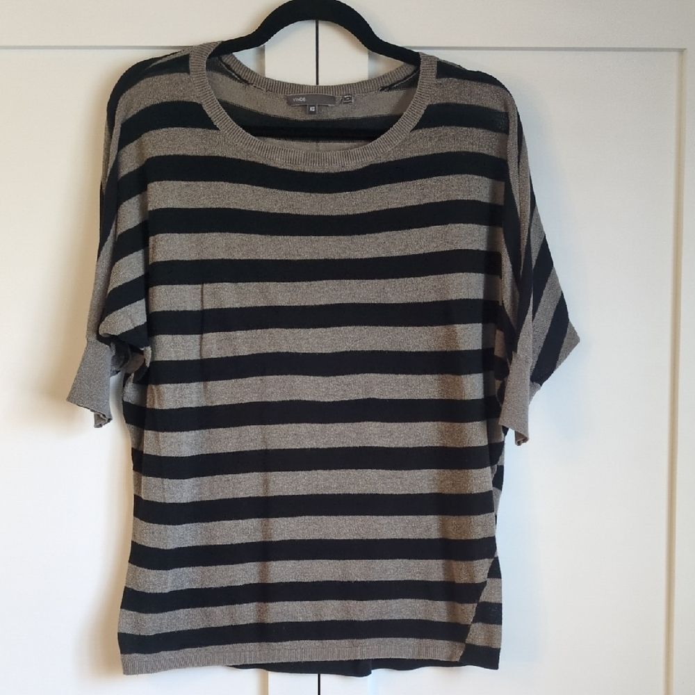 Vince Striped Dolman Sweater XS 100% Cotton Black Gray Quiet Luxury